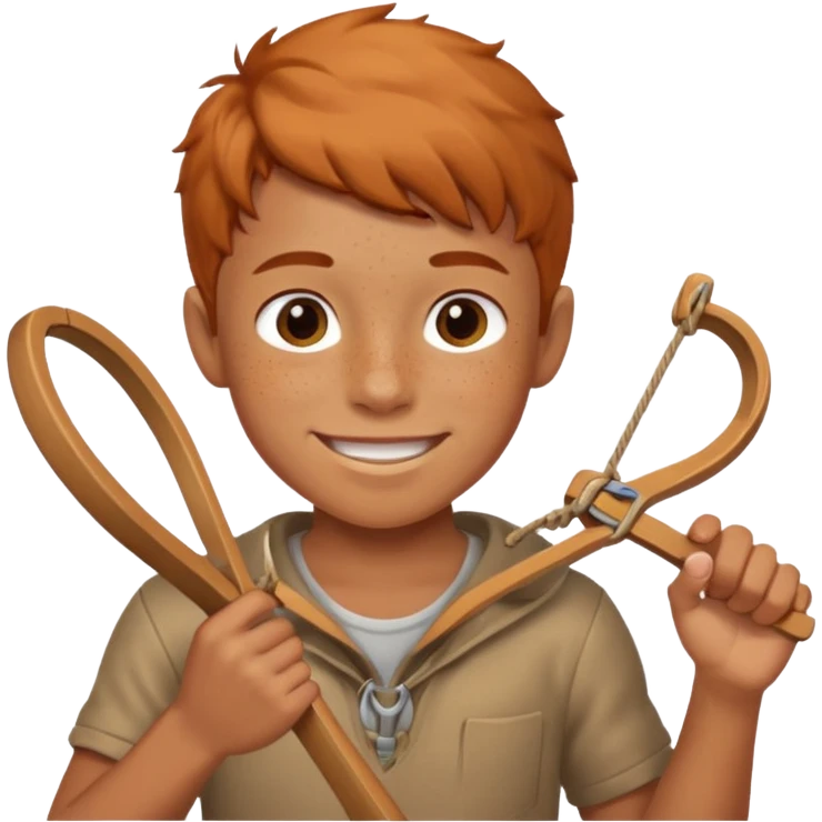 a boy shooting a slingshot while smiling emoji