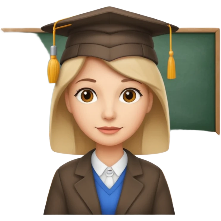 A teacher in a classroom with a hat emoji