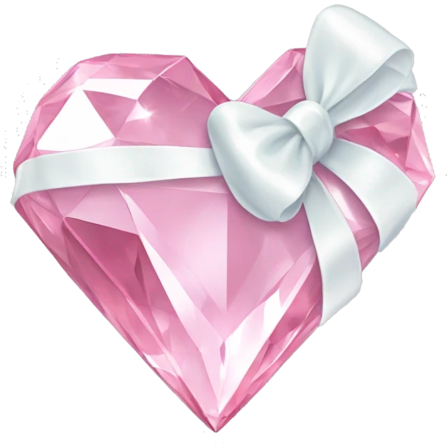 Pastel pink diamond crystal heart with white bow emoji