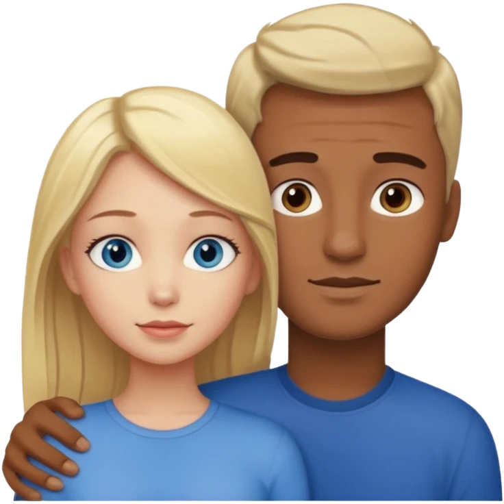 blonde hair blue eyes woman embracing a taller man who has brown skin and dark hair emoji