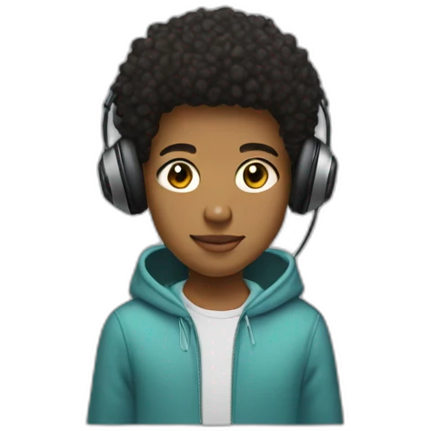 a teenager with short afro hair and a side fade wearing a hoodie and headphones emoji