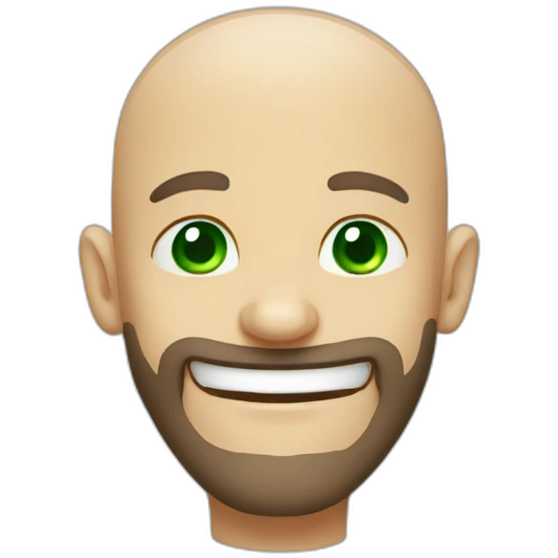 Bald beard man green eyes laughing emoji