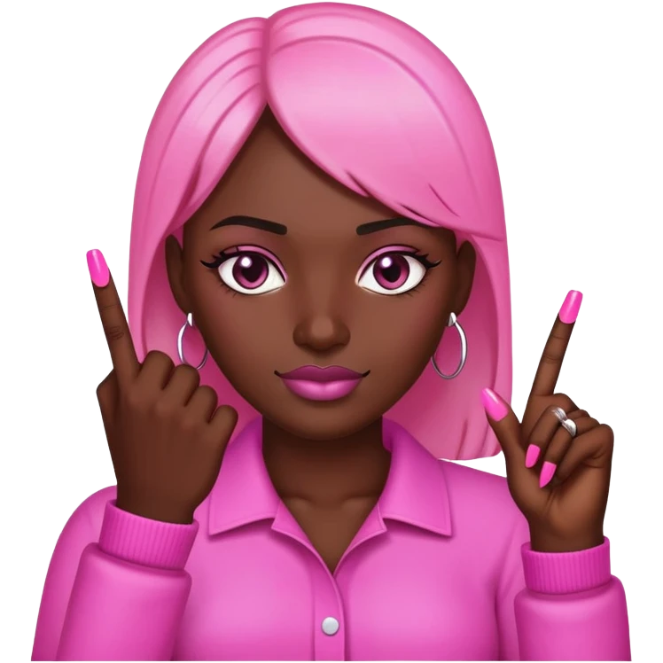 Dark skin middle finger with pink manicure emoji