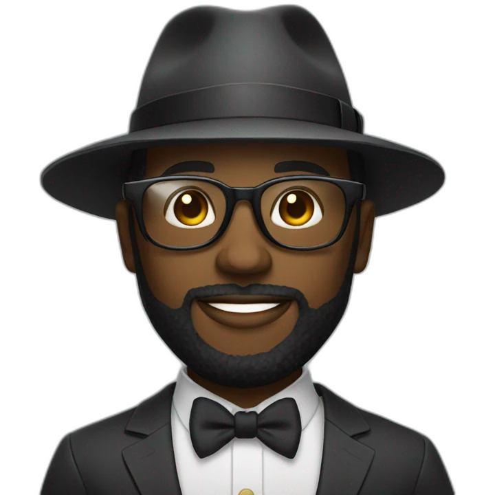 Bearded black man wearing a wide brim fedora and suit with cool glasses emoji