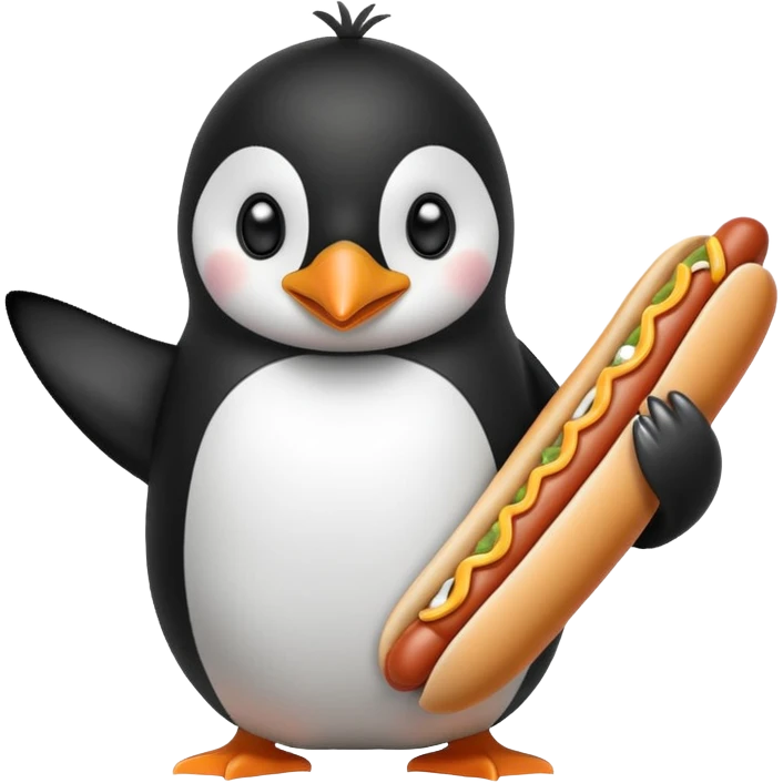 Penguin eating a hotdog  emoji