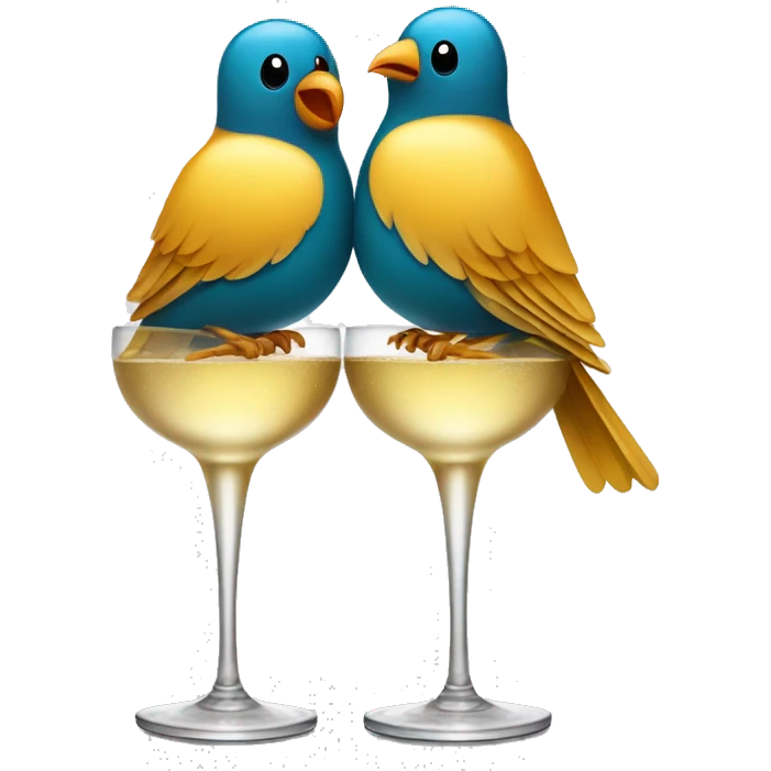 Two birds sitting on a champagne coupe emoji