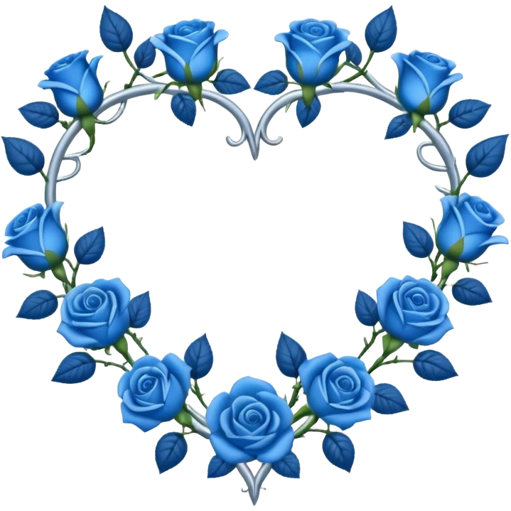 heart shape silver vine with blue roses border emoji