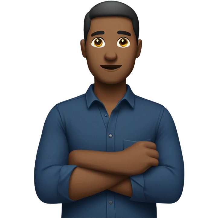 dark blue shirt, arm pointing across body emoji