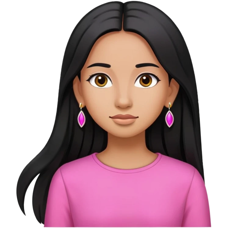 A girl wearing pink clothes, long black straight hair and earrings emoji
