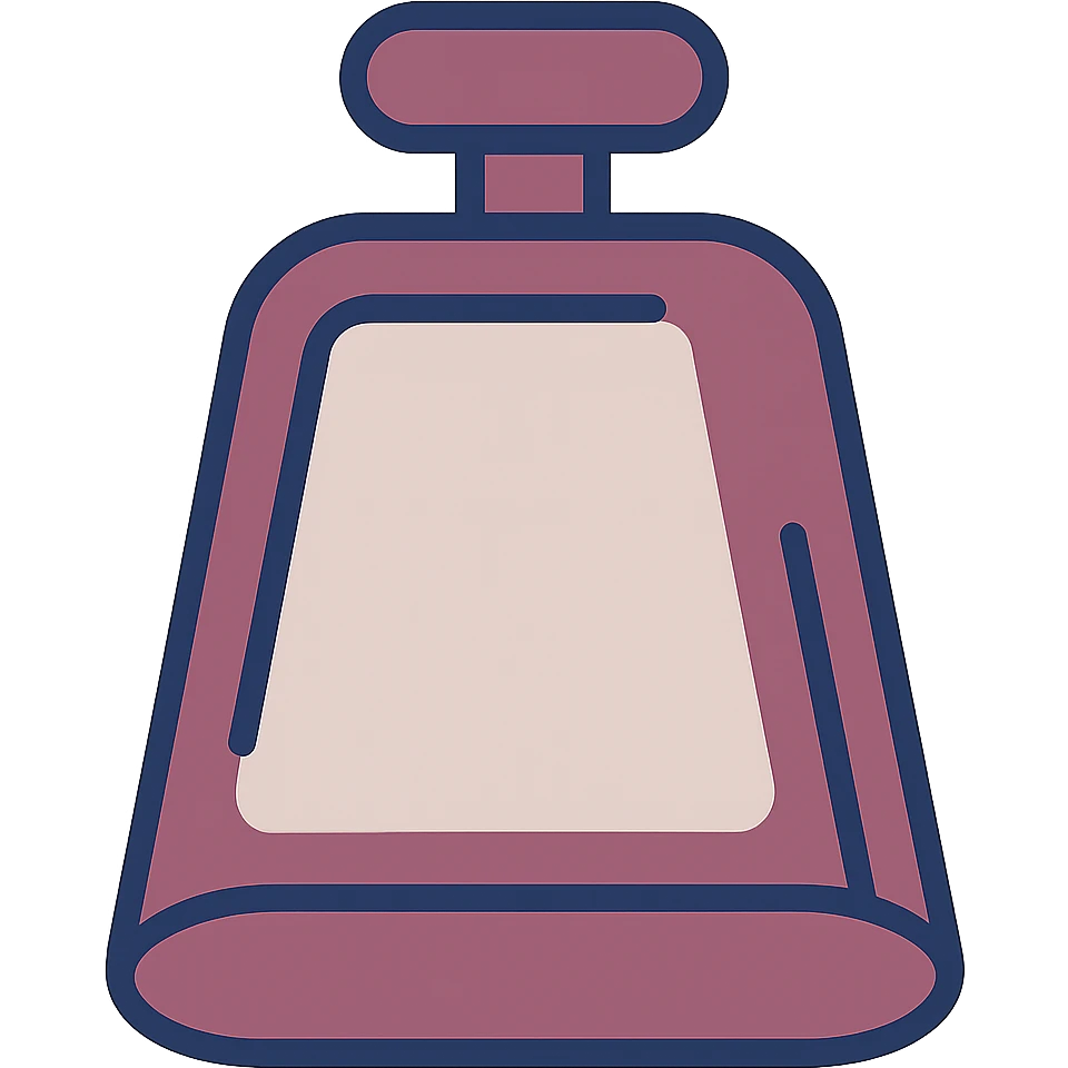 Add a handle to the maroon cowbell in flat illustration style, minimal details, with no background. emoji
