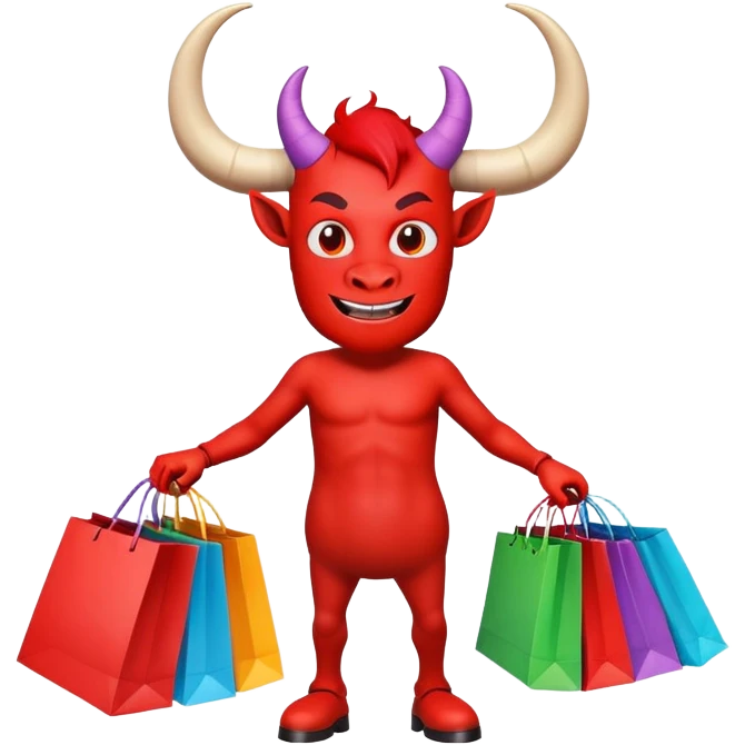 Red devil with horns carrying colorful shopping bags emoji