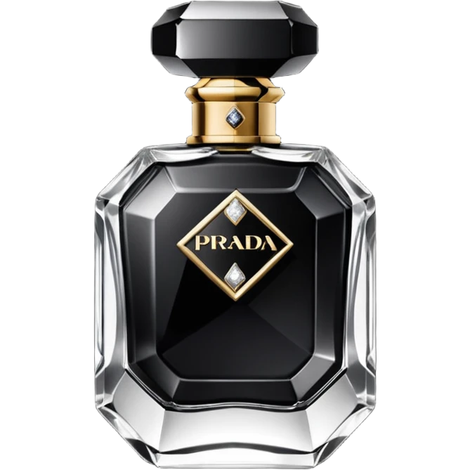 Realistic detailed black prada luxury perfume bottle made from black diamond with the name Riko on the front emoji