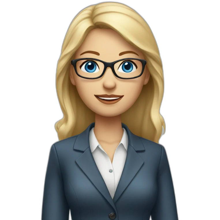 A blond hair woman, blue eyes with glasses and busines attire emoji