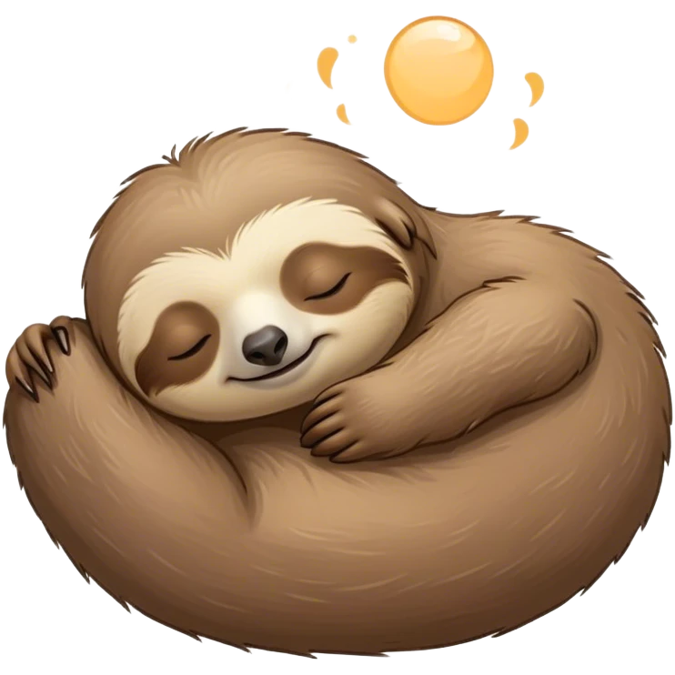 Meme-Worthy cute Sleeping Sloth Portrait Emoji, Head resting peacefully with a contented smile, showcasing a luxuriously soft, fuzzy form and eyes gently closed in serene slumber, Simplified yet comically adorable features, highly detailed, glowing with a soft, drowsy glow, high shine, relaxed and utterly lovable, stylized with an air of playful laziness, bright and heartwarming, soft glowing outline, capturing the essence of a sleeping sloth that feels destined to become the next viral icon of adorable rest! emoji