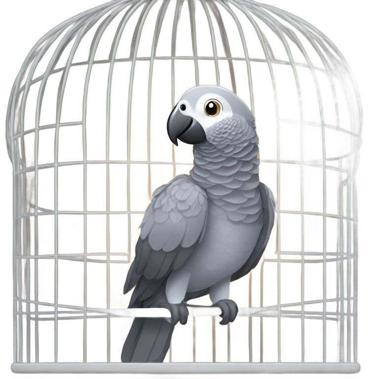 African grey bird in bird cage  emoji