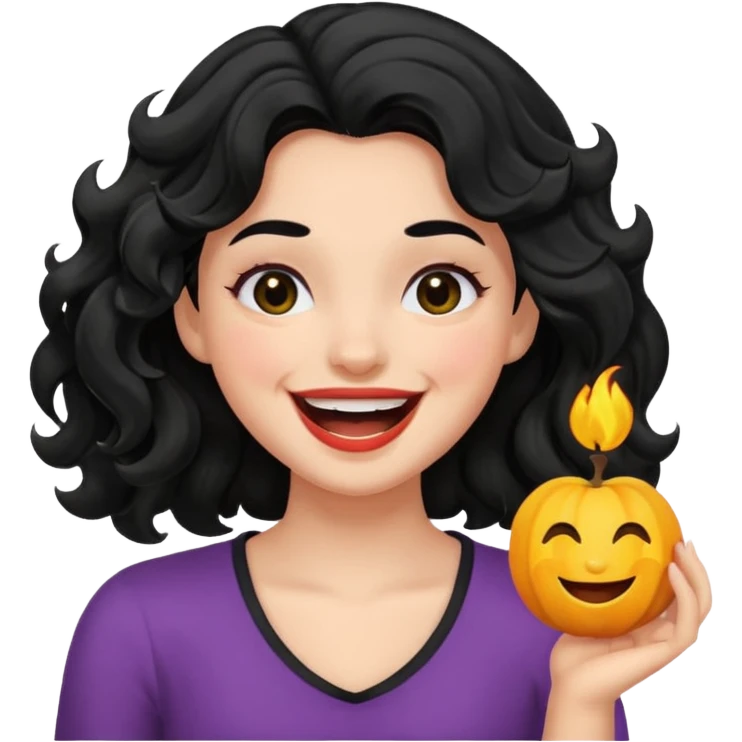 دختری با موهای مشکی مواج و چشم های سیاه در حال شوخی کردن emoji