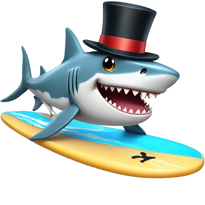 Shark with a top hat on a surf board  emoji