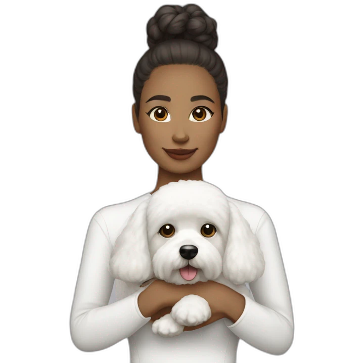 mujer pelo largo y perro bichon blanco emoji