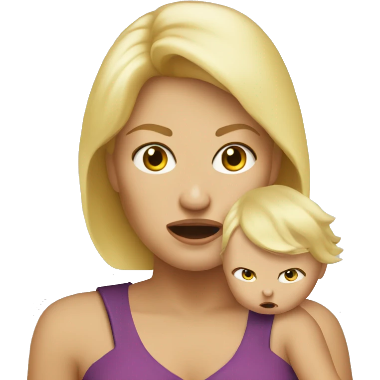 blonde Mama with angry baby emoji