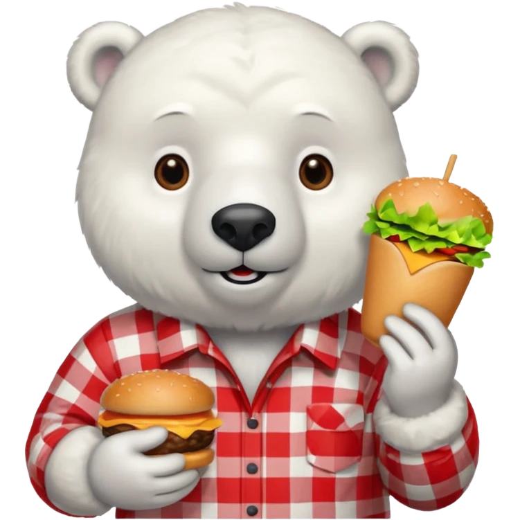 polar bear with burger wearing red checkered shirt emoji