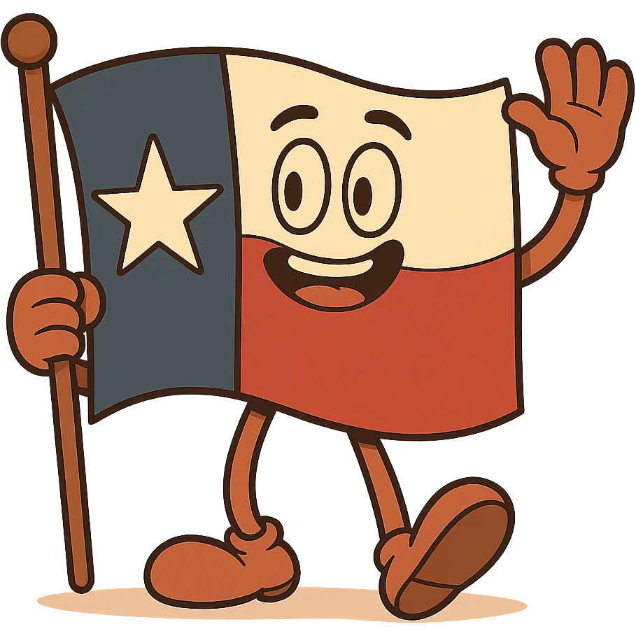 a waving Texas flag in stylized cartoon look, bold colors, single white star, no text, transparent background emoji