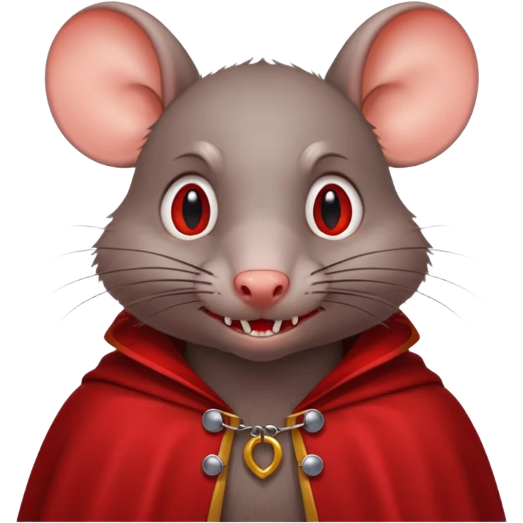 Vampire animal, rat in red collar cloak, red eye, fangs emoji