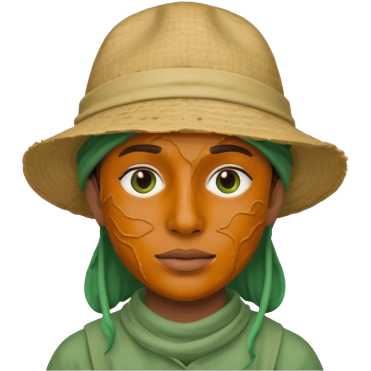 messy green full face clay mask and tourist hat  emoji
