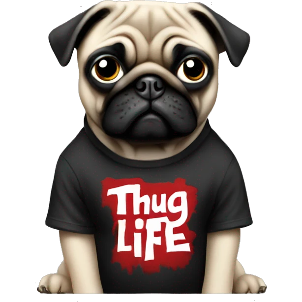 a pug wearing a thug life shirt emoji