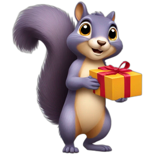 a squirrel holds a box with a ribbon in its paws emoji