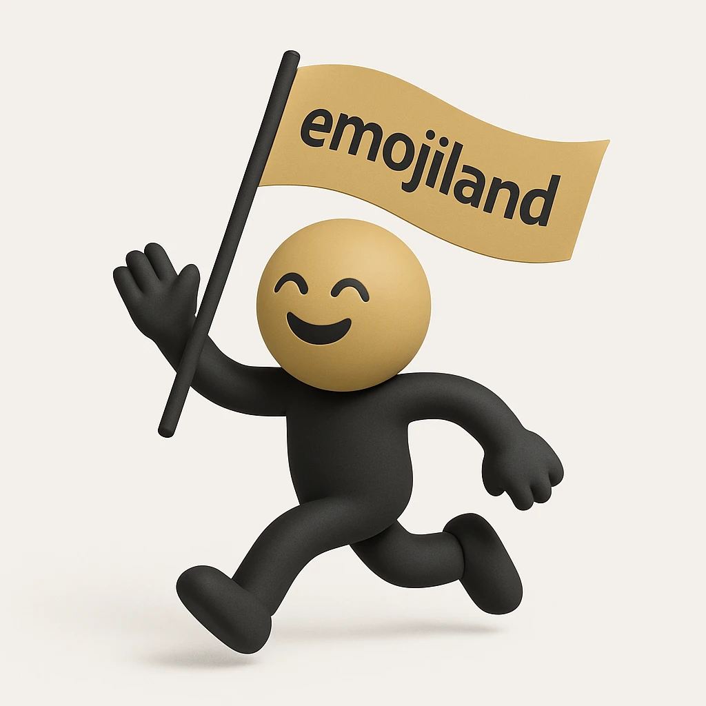 happy runner waving a flag that says 'emojiland' emoji