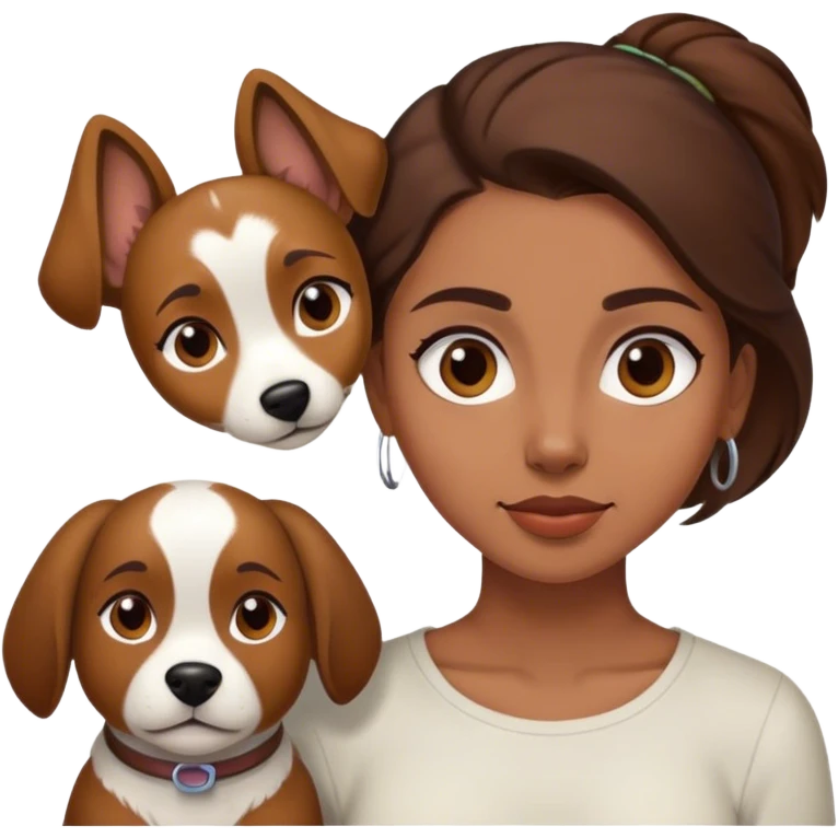sort, 30 year old, brown girl, back hair, hair to the back, with a white brown dog emoji