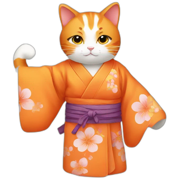 Beautiful orange cat wearing kimono emoji