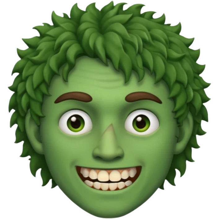 🙎🏻‍♂️com o dente serrado cabelo cacheado de cor de pele Verde com marca de rasgo nas olheiras  emoji