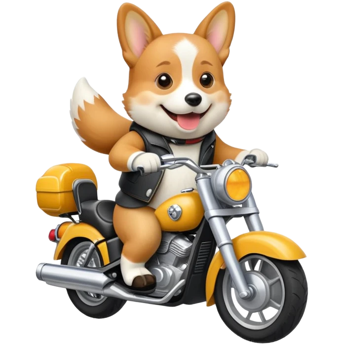 smiling corgi riding a motorcycle emoji