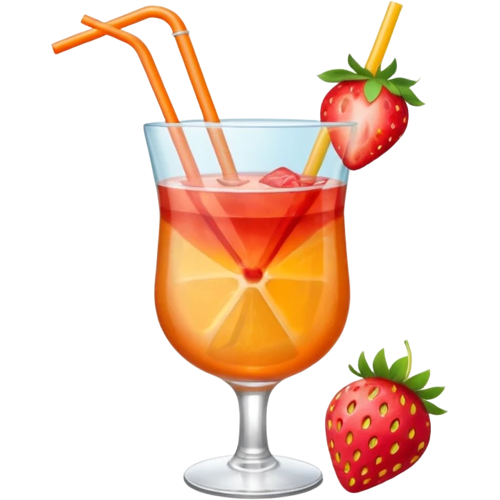 A sex on the beach cocktail in a glas, with a straw and a strawberry on top as a accessoire - should have the style of an emoji emoji