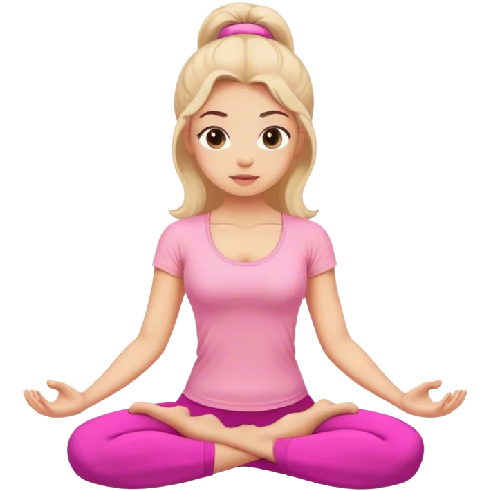 Una chica con blusa rosada haciendo yoga emoji
