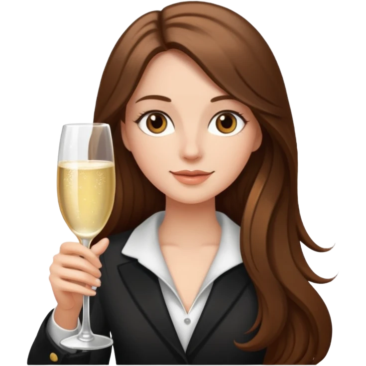 white girl with long hair brown brown eyes and champanhe  emoji