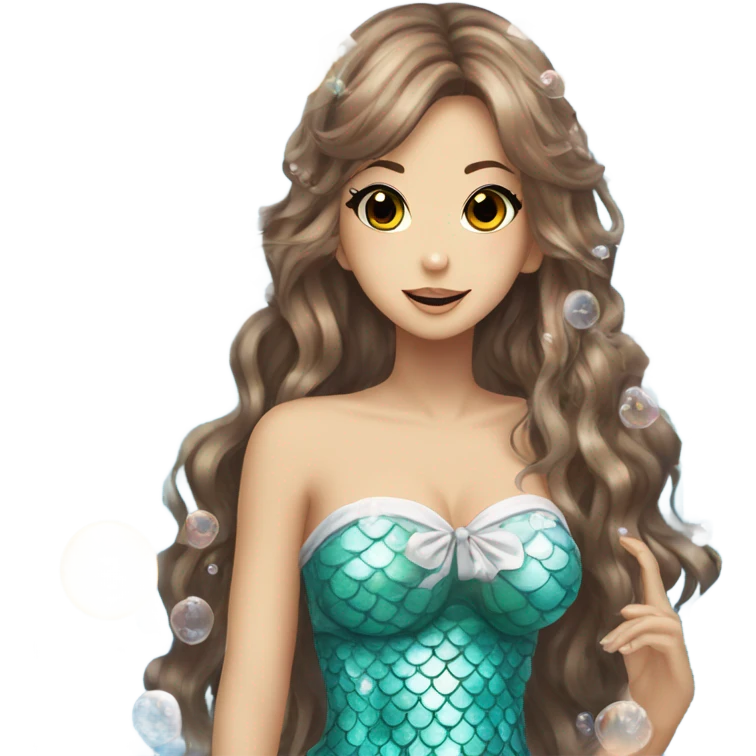 mermaid hime gyaru girl, brown hair, bubbles emoji