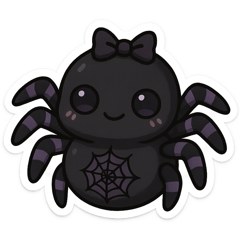 gothic black and purple spider, adorable and spooky, chibi style emoji