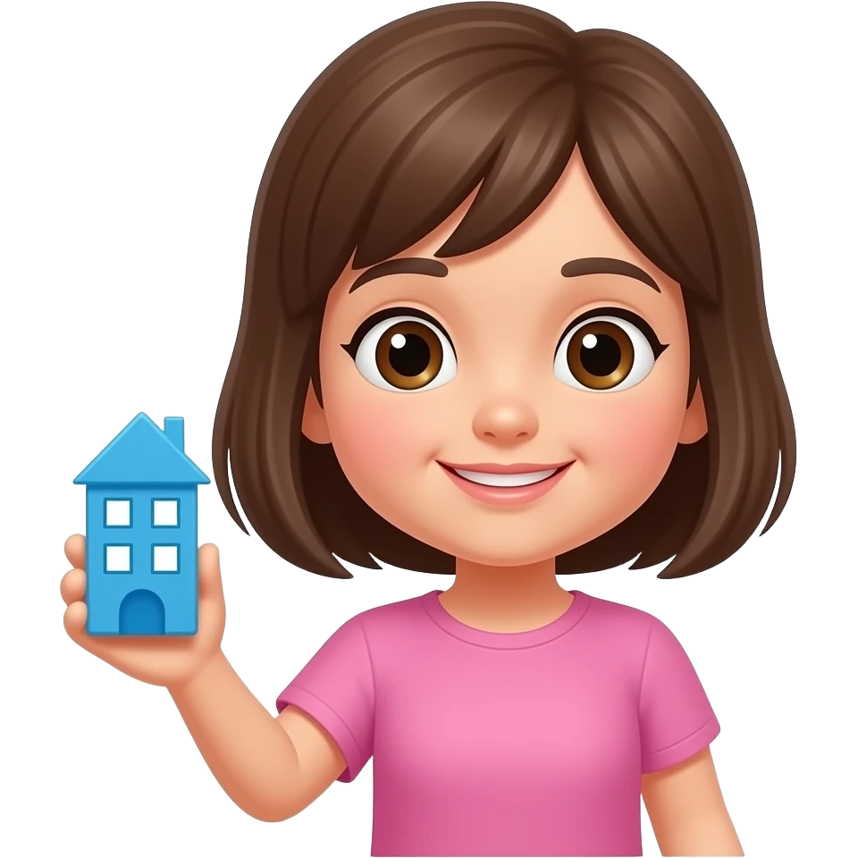 A girl holding small blue building block emoji