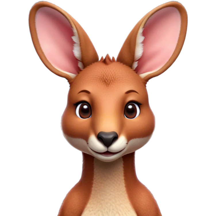 Cinematic Cute Adult Red Kangaroo Portrait Emoji, Head tilted playfully and inquisitively, showcasing a charming, robust build with soft reddish fur and a uniquely red kangaroo-like head featuring a gentle, elongated snout and rounded ears, with large, sparkling eyes full of wonder, Simplified yet irresistibly adorable features, highly detailed, glowing with a warm, friendly glow, high shine, affectionate and lively, stylized with a touch of outback whimsy, soft glowing outline, capturing the essence of a mischievous yet loving kangaroo that seems as if it could hop out of the screen into your arms! emoji