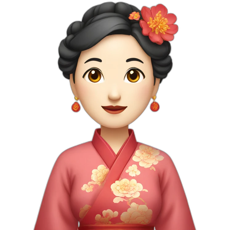 Chinese middle aged lady wear Chinese traditional dresses with a sign of agreeable gesture emoji