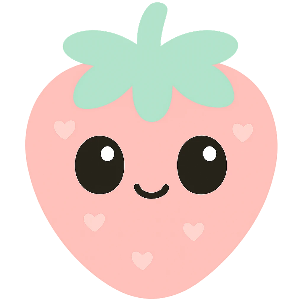 a cute smiling strawberry with big eyes, kawaii style emoji