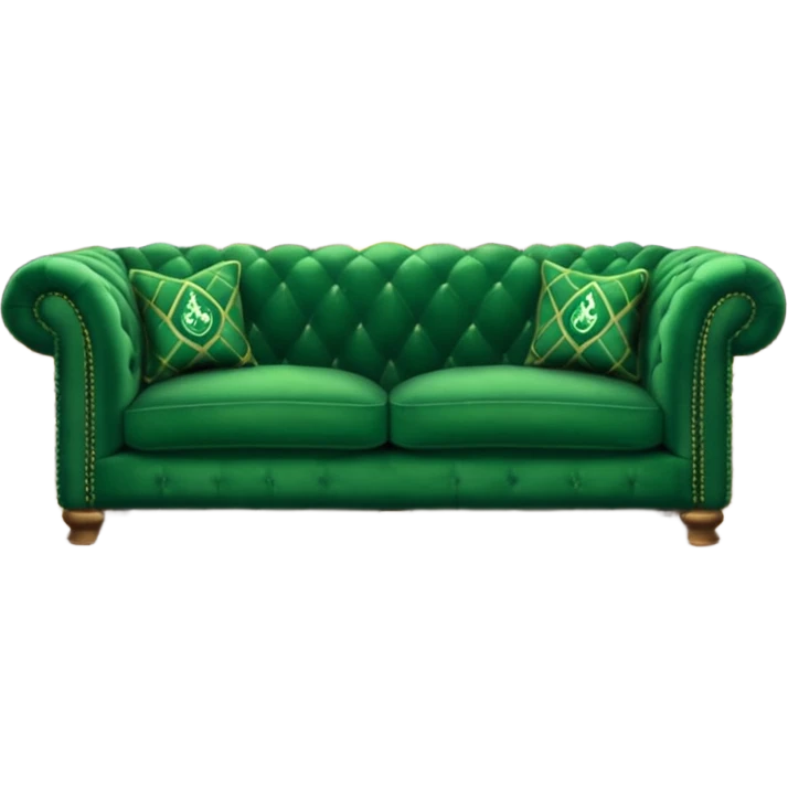 plush emerald green sofa in front of a roaring fireplace, Slytherin common room, magical details emoji