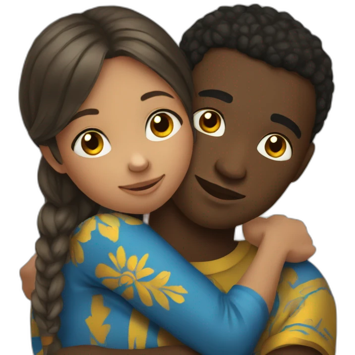 African young man hugging slavic girl emoji