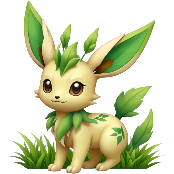 Kawaii Leafeon grass type Pokémon, full body emoji