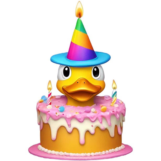 Duck with birthday cake emoji