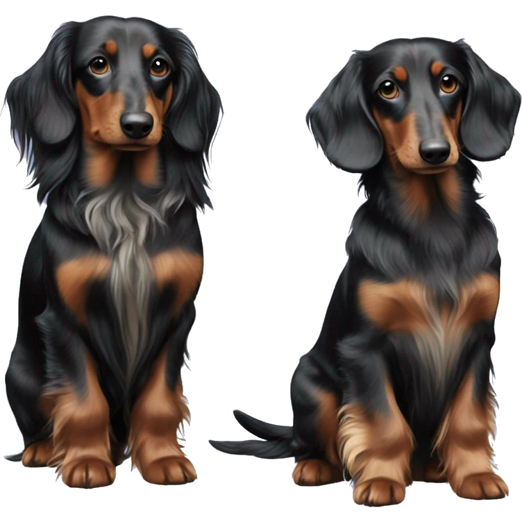 Two Tri Black Merle long haired Dachshunds together emoji