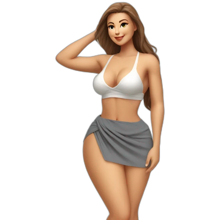 full body curvy caucasian-beauty-wide slit skirt lifted by the wind bikini emoji