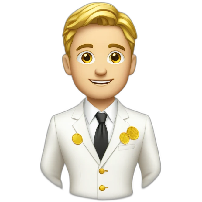 Posh-man-with-white-suit-holding-golden-coins emoji